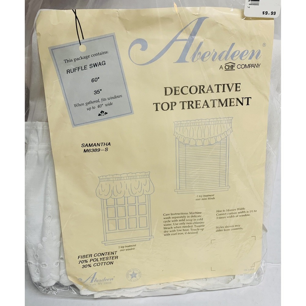 Vintage White Cotton Eyelet Ruffle Swag Curtain 60" x 35" Made in USA NEW NOS